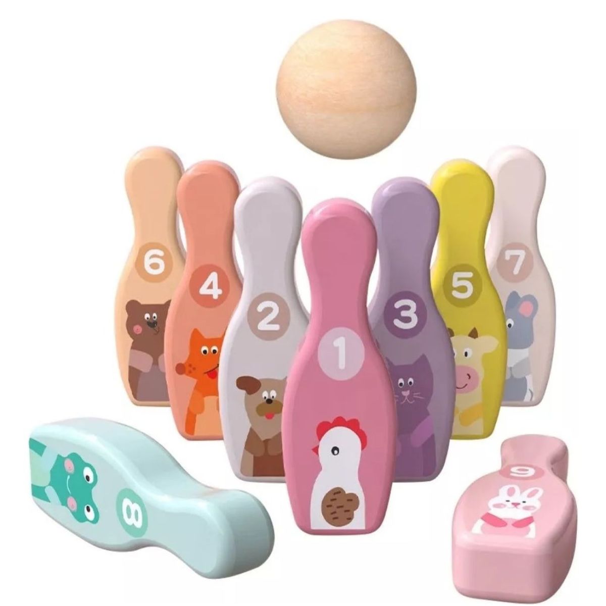 GENERICO - Juego Palitroque De Madera Bowling Numero Didactico Niños