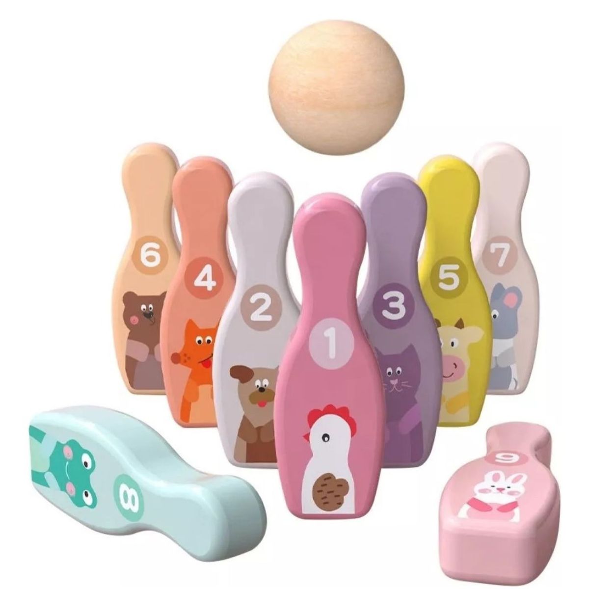 GENERICO - Juego Palitroque De Madera Bowling Numero Didactico Niños