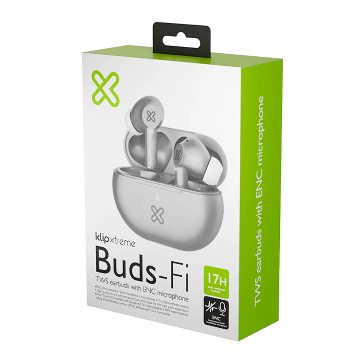 KLIPXTREME - Klip Xtreme KTE-015BK Buds-Fi TWS Audífonos Inalámbricos, Bluetooth 5.4, Micrófono ENC, 13mm, 17H de Autonomía, IPX4, Toque Inteligente, Compatible Siri y Google, Gris