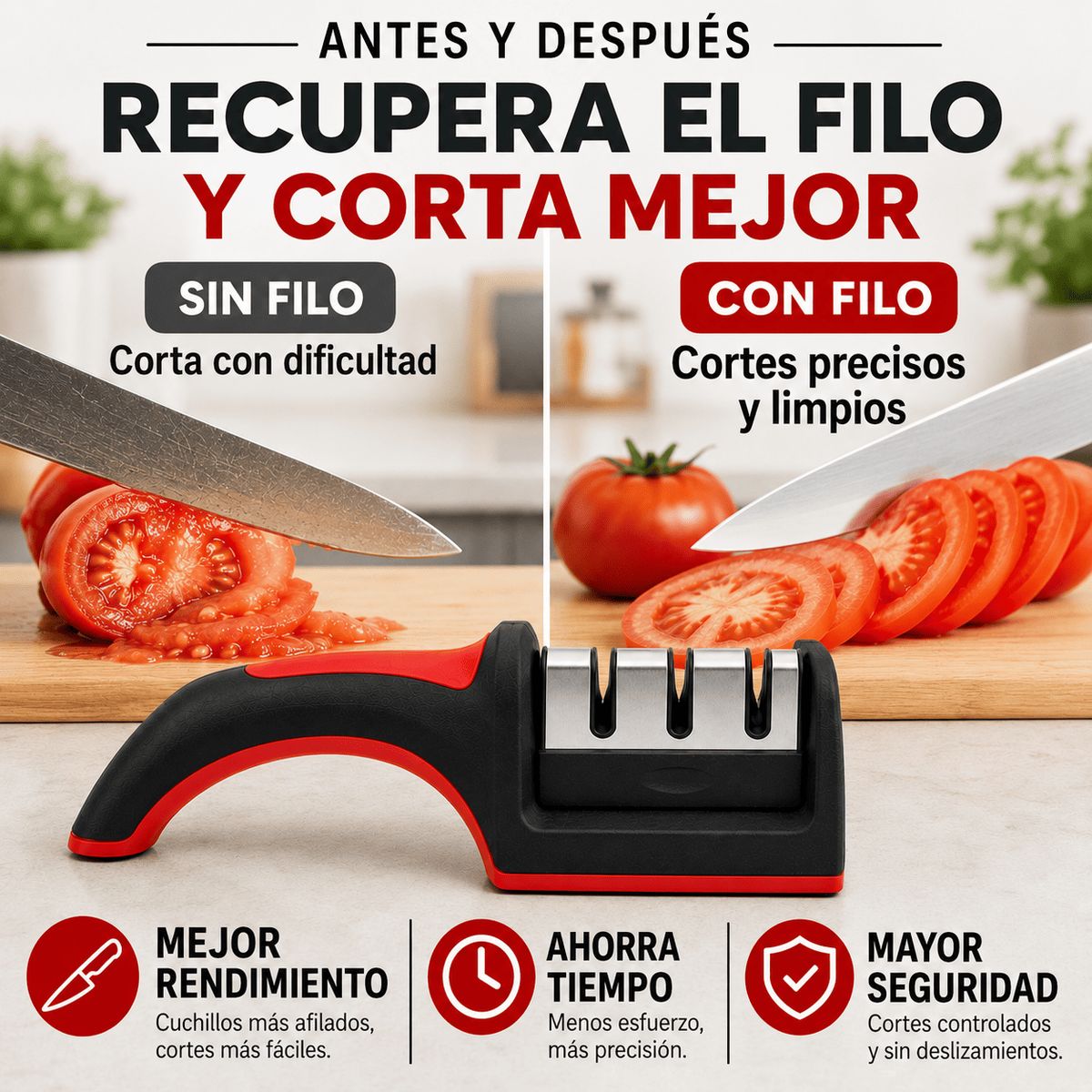 GENERICO - Afilador de Cuchillos New Line – 3 Etapas de Afilado Profesional