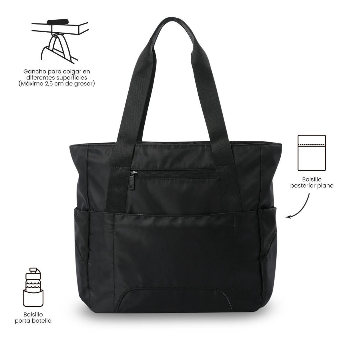 TOTTO - Cartera Tote Bag Grande Mujer Siena Porta Notebook 13 Negro Totto