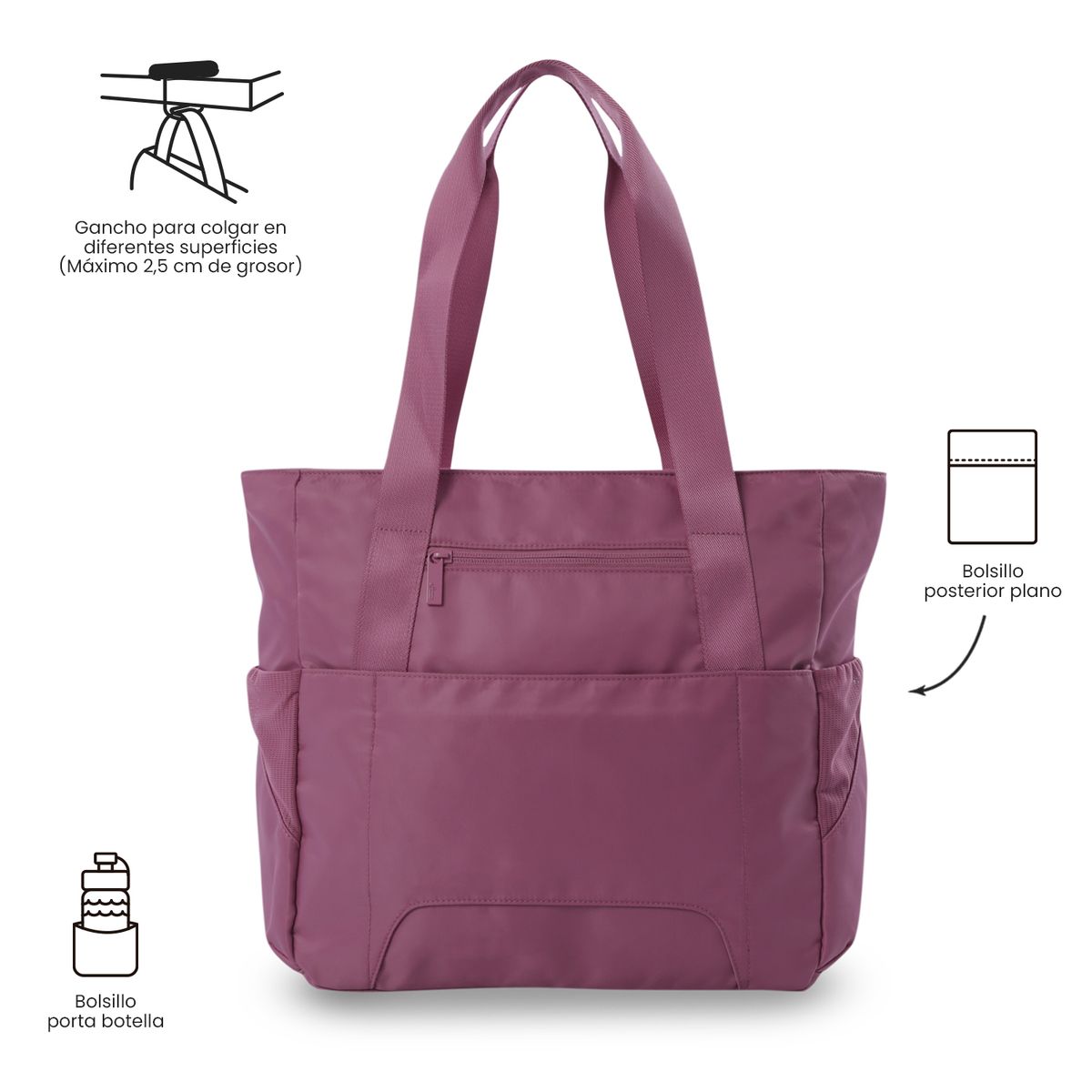 TOTTO - Cartera Tote Bag Grande Mujer Siena Porta Notebook 13 Rosado Totto