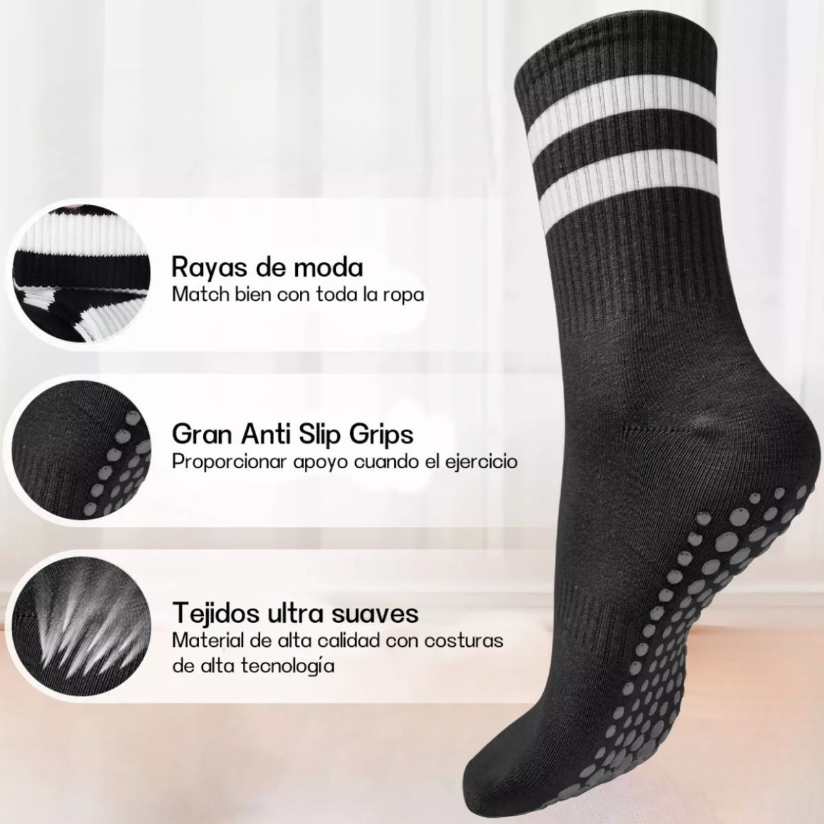 GENERICO - Calcetines Antideslizantes Algodon YOGA PILATES Set 3 Par