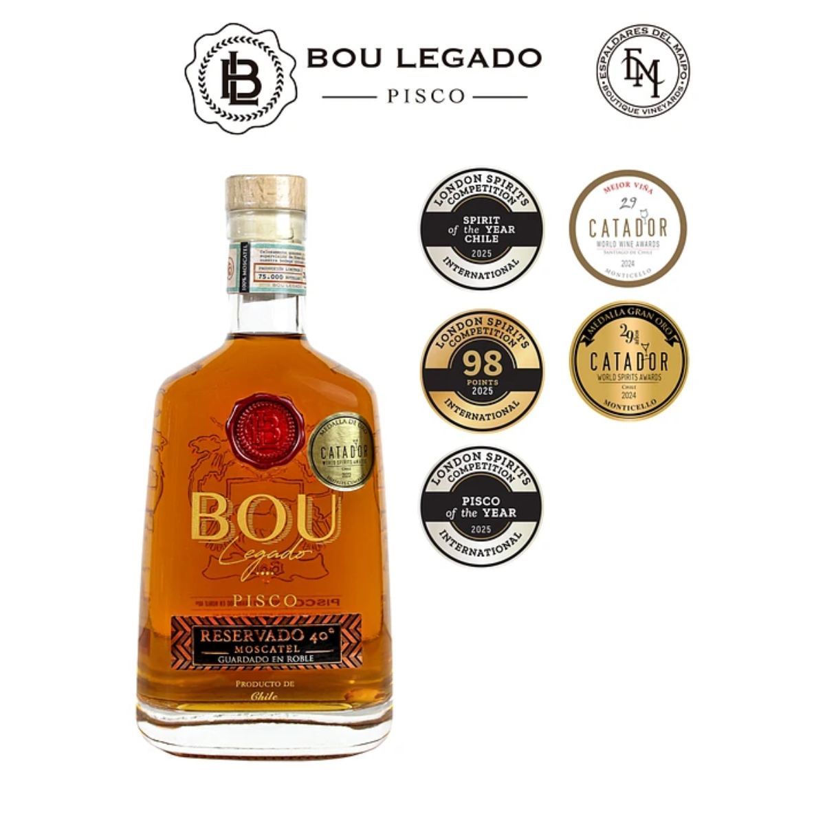 BOU - Pack Pisco Bou Legado 750 ml + 375 ml