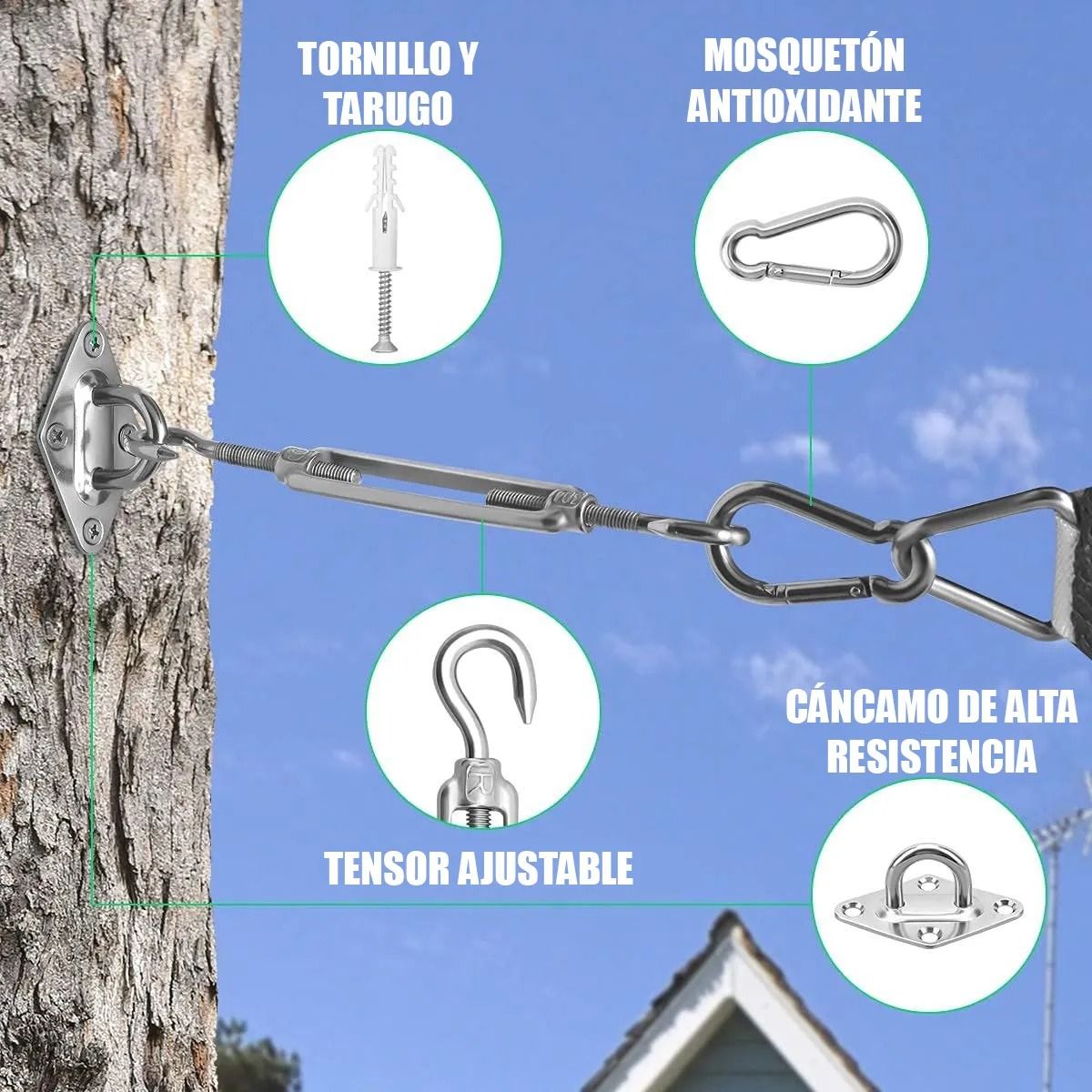 GENERICO - Pack X2 Tensores De Cuerda Alambre Tensor Gancho Para Toldos