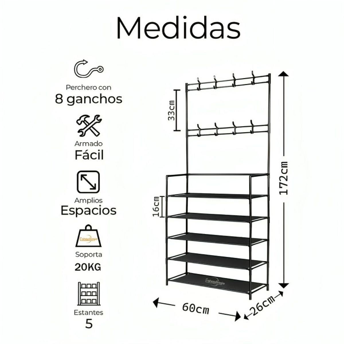 GENERICO - Organizador 2 En 1 De Ropa Perchero Y Zapatero 5 Niveles