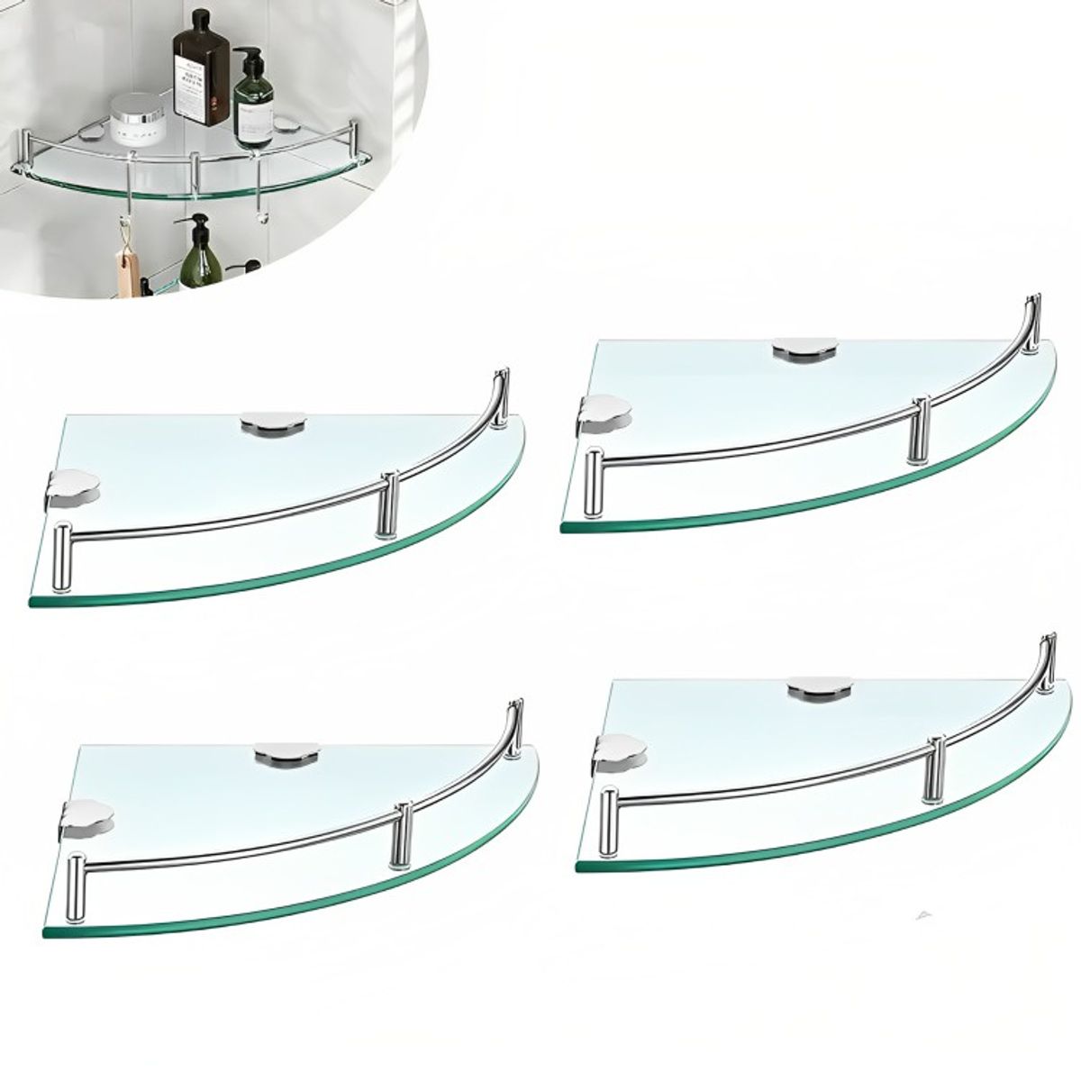 GENERICO - Pack 4 Organizador Repisa Esquineras De Vidrio Ducha Estante