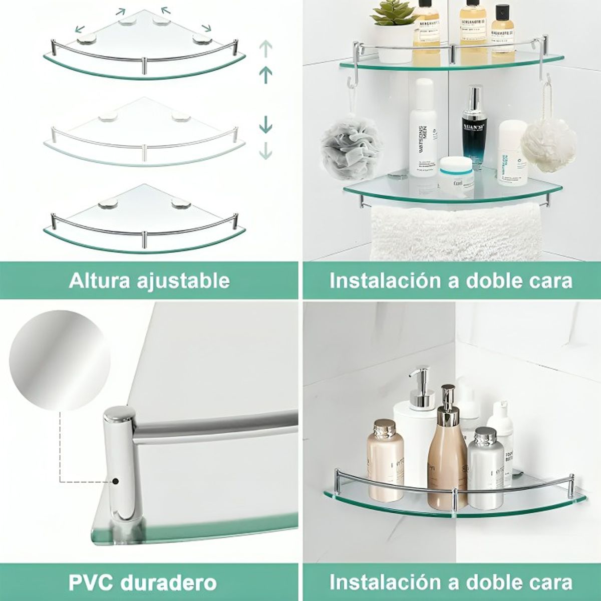 GENERICO - Pack 4 Organizador Repisa Esquineras De Vidrio Ducha Estante