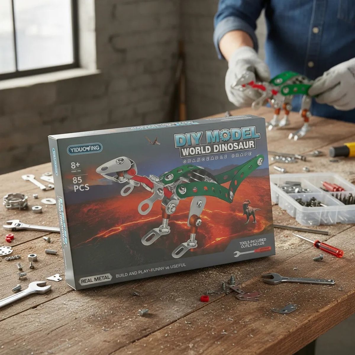 GENERICO - Kit Armable Dinosaurio Metálico 85 Piezas Juguete Educativo