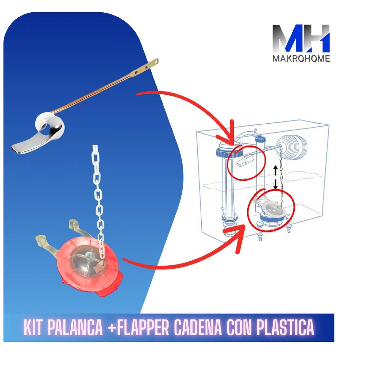 Pack Flapper Cadena Plastica+manilla Estanque Varilla Bronce, marca GENERICO - Foto 2