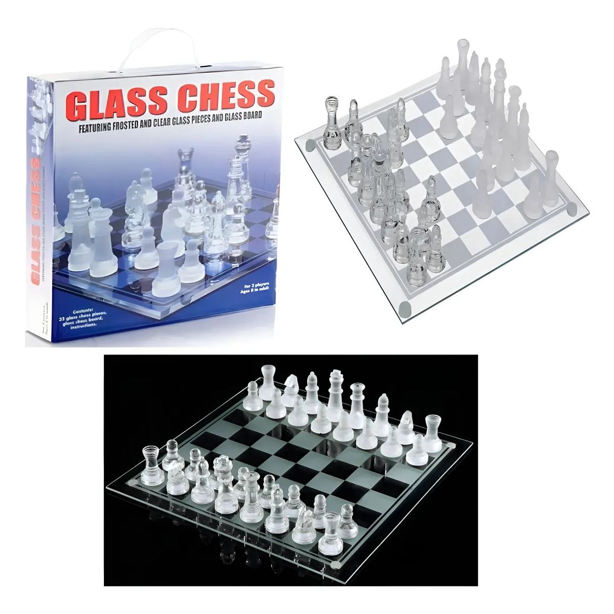 GENERICO - Ajedrez Cristal Calidad 26 X 26 Cristal Juego Mesa Lujo