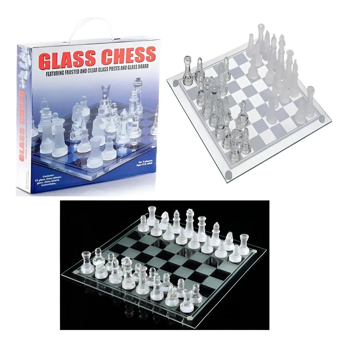 GENERICO - Ajedrez Cristal Calidad 26 X 26 Cristal Juego Mesa Lujo