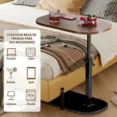 GENERICO - Mesa Auxiliar Tipo C Giratoria Altura Ajustable Living Pieza Marrón