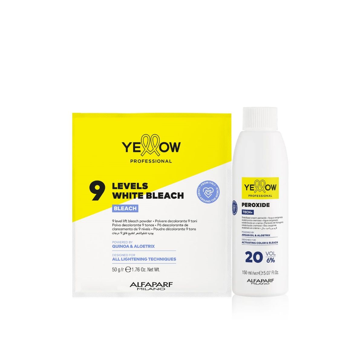 ALFAPARF MILANO - KIT POLVO DECOLORANTE 9 TONOS SOBRE 50 G + OXID. 20 VOL 120 ML YELLOW ALFAPARF