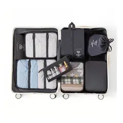 GENERICO - Pack Organizador de maletas 8 piezas bolsas Negro