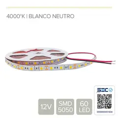 STOREFIX - TIRA LED 12V LUZ BLANCO NEUTRO DE USO INTERIOR - (Rollo 5 mts)