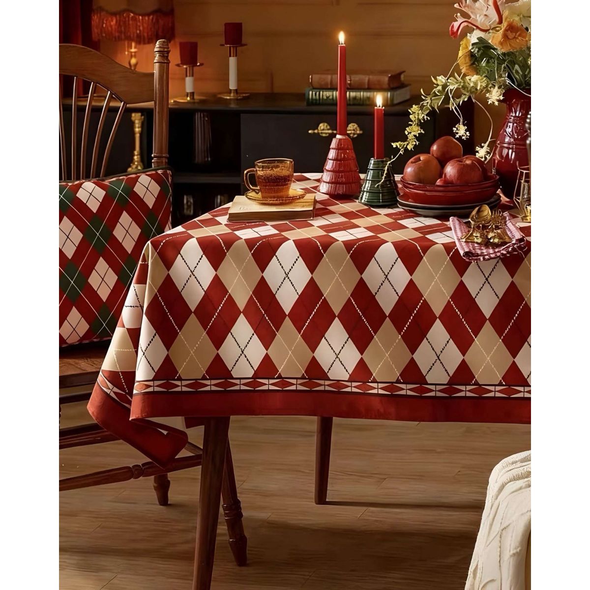 GENERICO - JUEGO MANTEL MÁS 6 FUNDAS DE SILLAS ANTIMANCHAS NAVIDEÑO 140X220