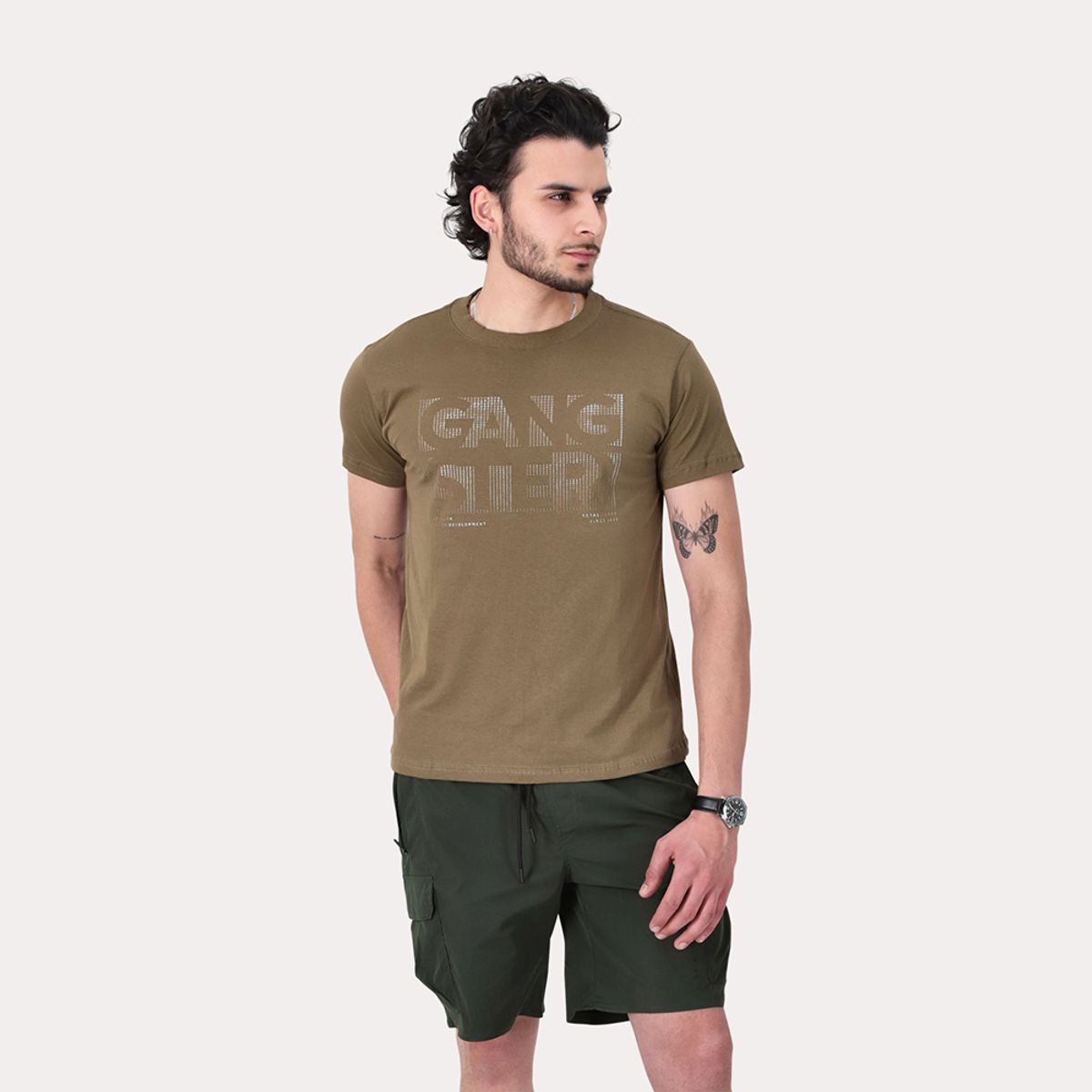 GANGSTER - Polera Mc Basica Center Café Oscuro Gangster