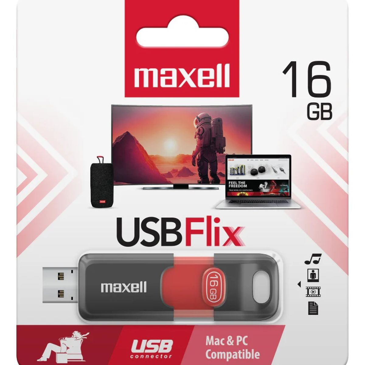 MAXELL - Maxell FLIX 16 GB + Memoria USB retráctil sin tapa