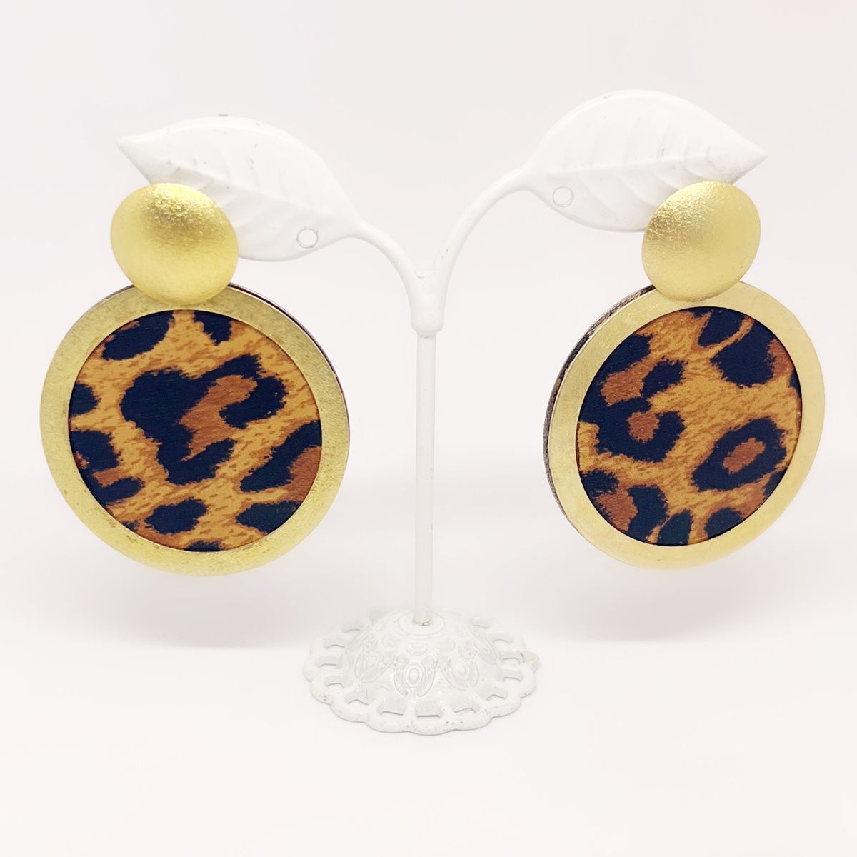 JOYAS GAB - AROS BAÑO ORO AMARILLO APLICACIÓN CUERO ANIMAL PRINT