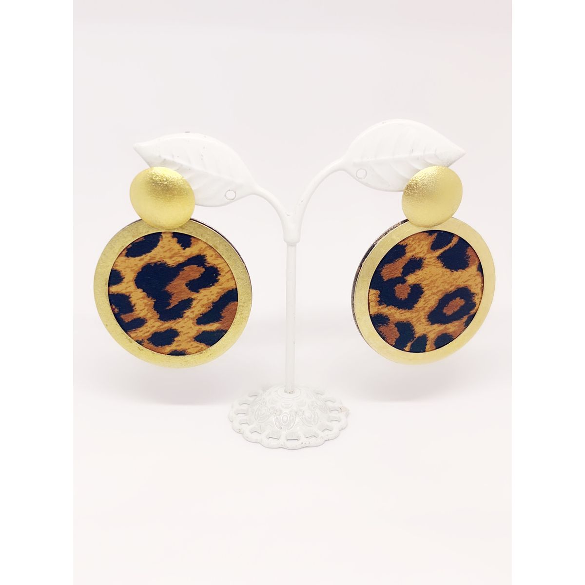 JOYAS GAB - AROS BAÑO ORO AMARILLO APLICACIÓN CUERO ANIMAL PRINT