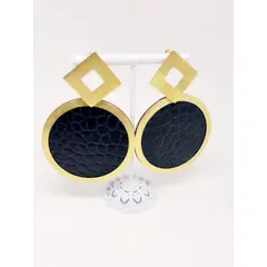 JOYAS GAB - AROS BAÑO ORO AMARILLO CON CUERO NEGRO