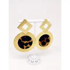 JOYAS GAB - AROS BAÑO ORO AMARILLO CON CUERO ANIMAL PRINT