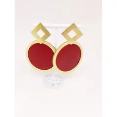 JOYAS GAB - AROS BAÑO ORO AMARILLO CON CUERO BURDEO