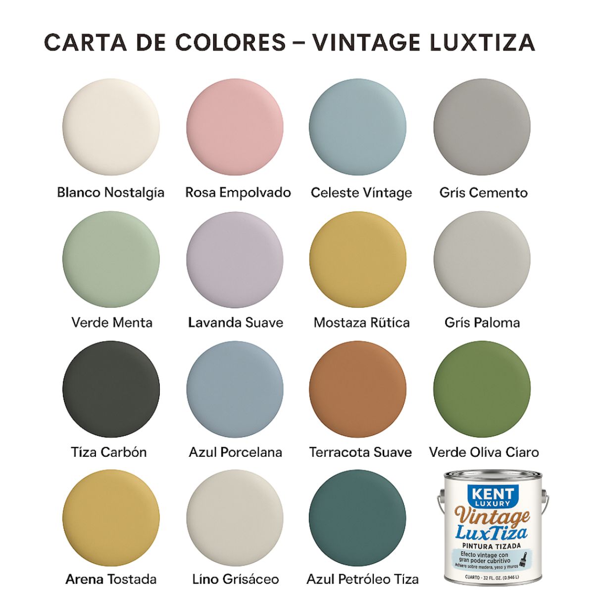 KENT - Pintura Tizada Mate  Vintage LuxTiza - 1L - VERDE MENTA