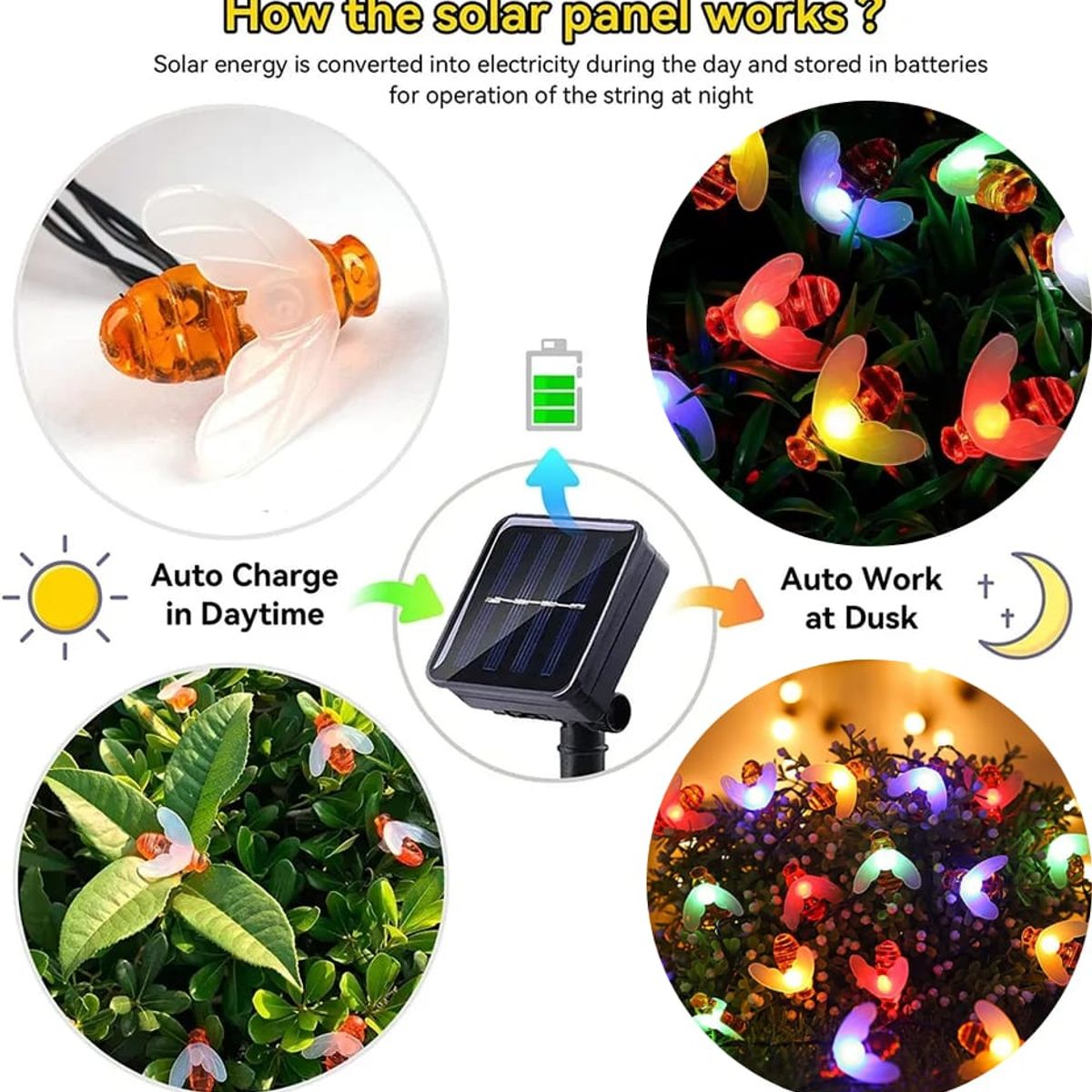 GENERICO - Guirnalda Solar Led 30 Abejas Multicolor