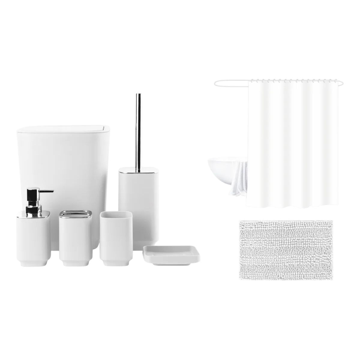 GENERICO - Set Juego De Baño 8 Piezas Alfombra Baño Peva Cortina Baño