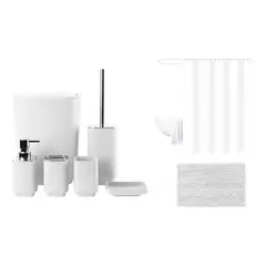 GENERICO - Set Juego De Baño 8 Piezas Alfombra Baño Peva Cortina Baño
