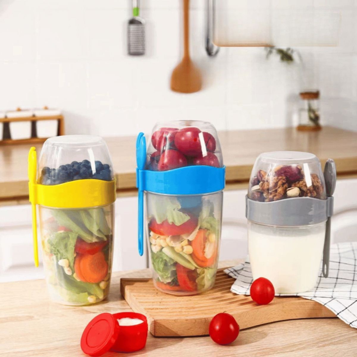 HOMESTAR - Vaso Contenedor de Colaciones con Cuchara 870ML - Gris