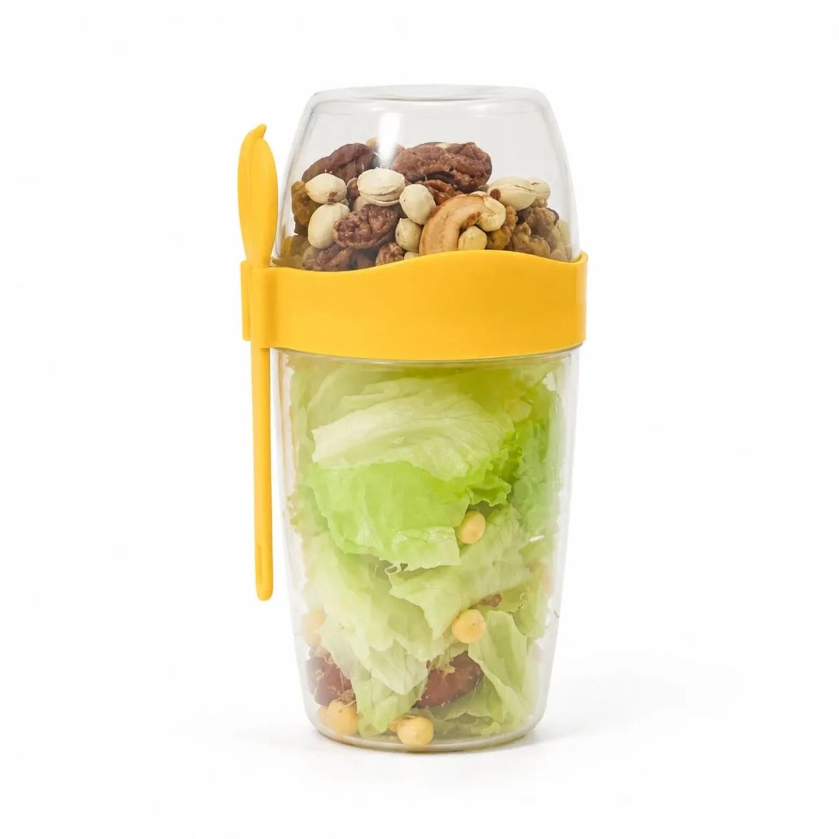 HOMESTAR - Vaso contenedor de colaciones 870 ml amarillo con cuchara lateral