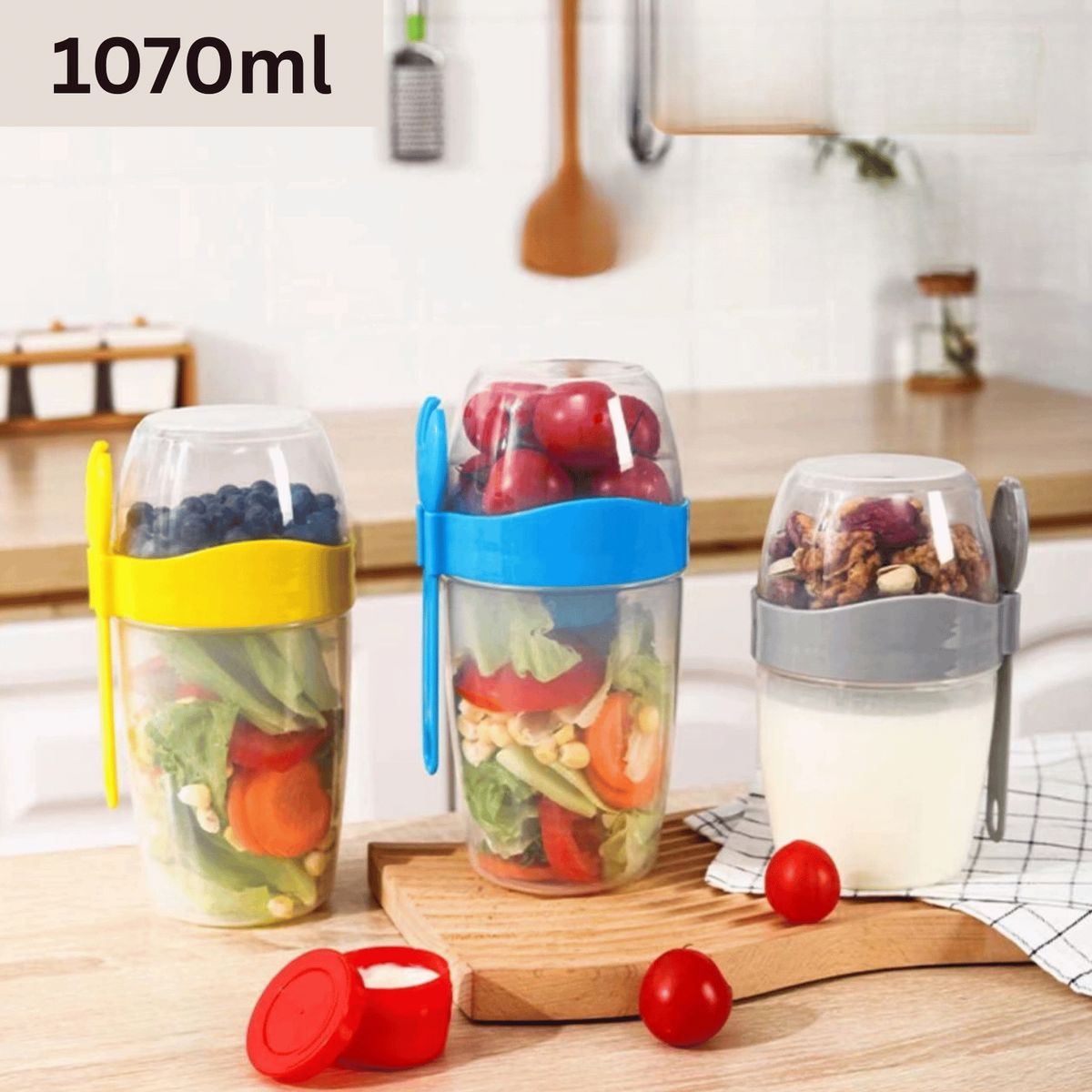 HOMESTAR - Vaso Contenedor de Colaciones con Cuchara 1070ML - Amarillo