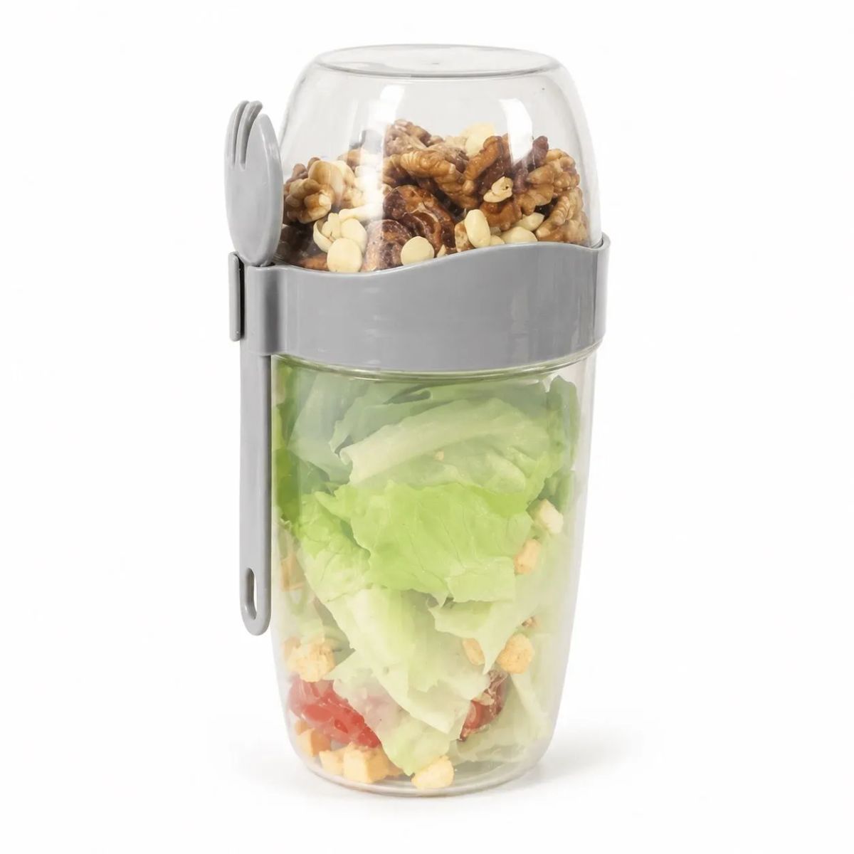 HOMESTAR - Vaso contenedor de colaciones 1070 ml gris con cuchara integrada