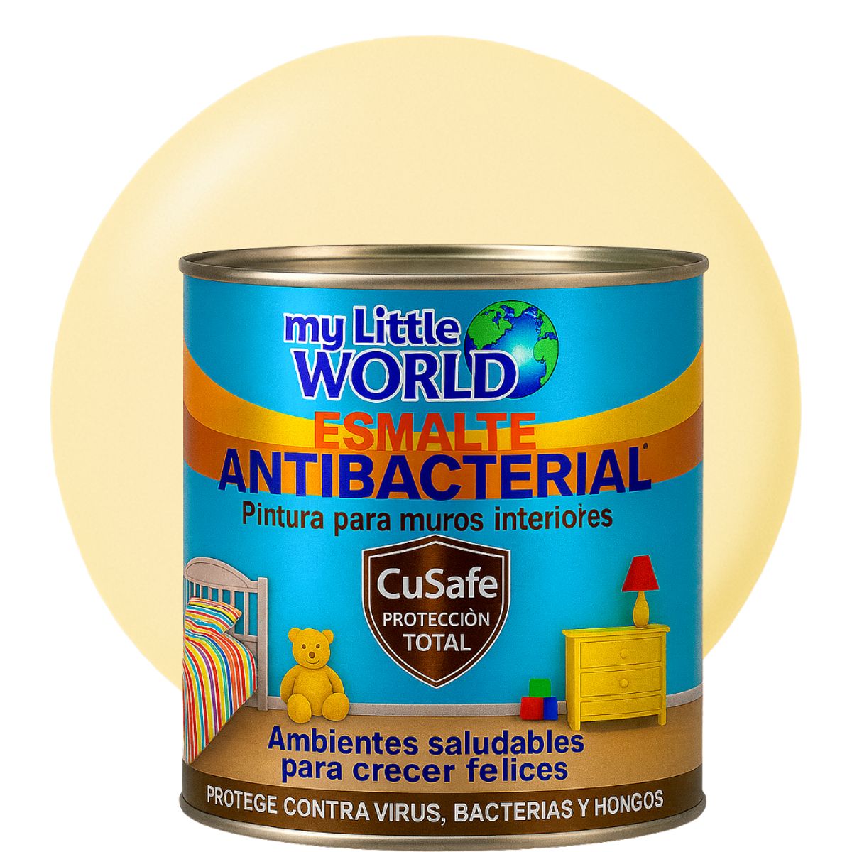 WORLD ACRYLIC - ESMALTE AGUA - Antibacterial infantil CUARTO GALON AMARILLO CREMA