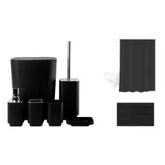 GENERICO - Set Juego De Baño 8 Piezas Alfombra Baño Cortina Baño NEGRA