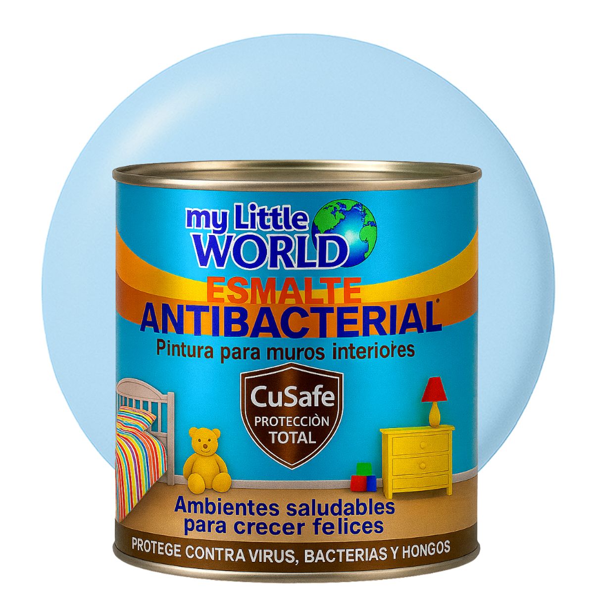 WORLD ACRYLIC - ESMALTE AGUA - Antibacterial infantil CUARTO GALON AZUL BEBÉ