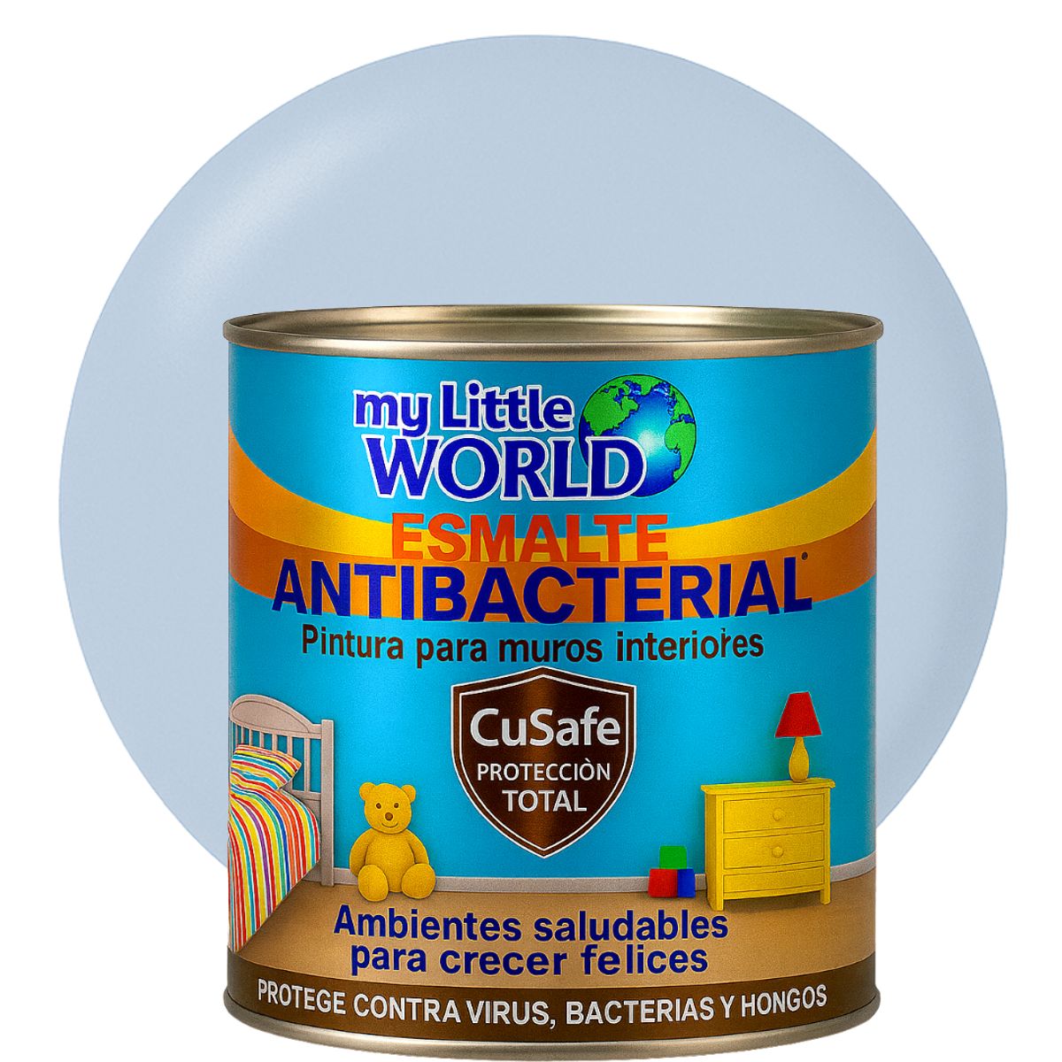 WORLD ACRYLIC - ESMALTE AGUA - Antibacterial infantil CUARTO GALON AZUL SERENITY