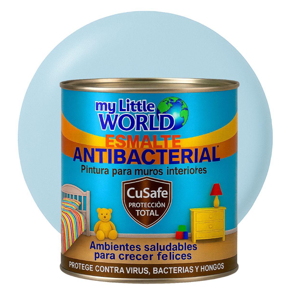 WORLD ACRYLIC - ESMALTE AGUA - Antibacterial infantil CUARTO GALON CELESTE PASTEL