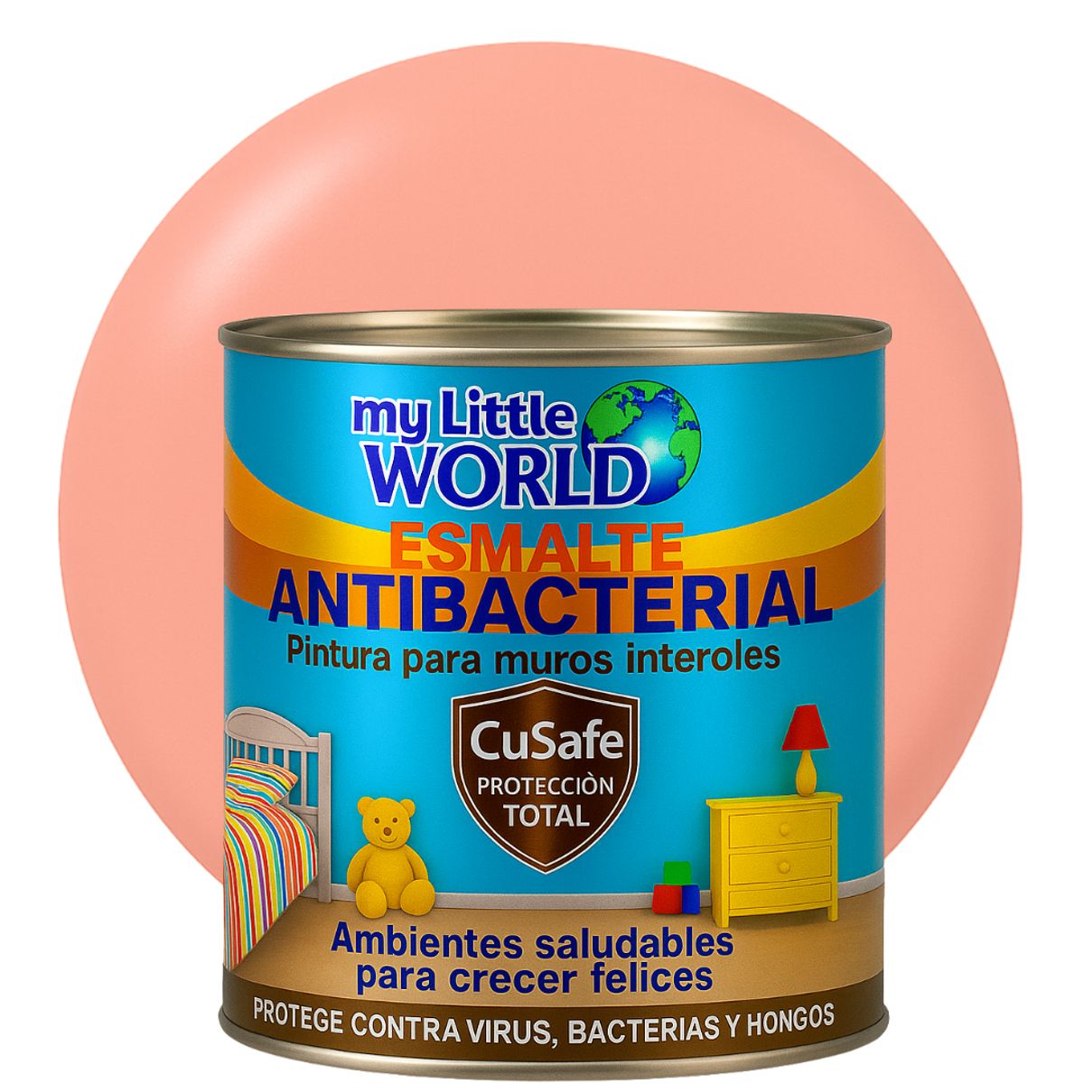 WORLD ACRYLIC - ESMALTE AGUA - Antibacterial infantil CUARTO GALON CORAL CLARO