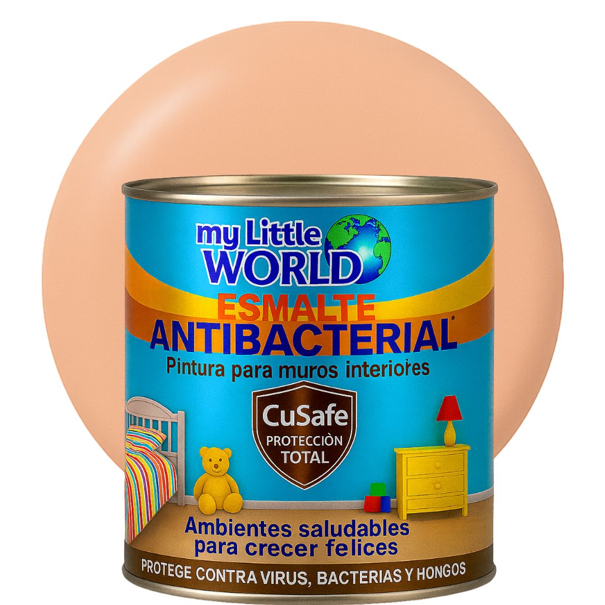 WORLD ACRYLIC - ESMALTE AGUA - Antibacterial infantil CUARTO GALON DURAZNO CLARO