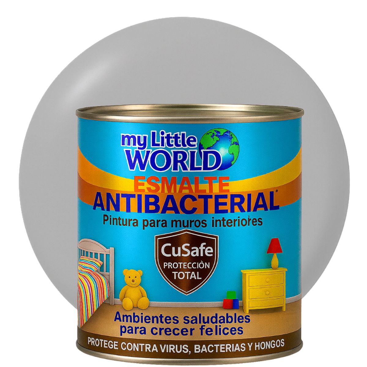 WORLD ACRYLIC - ESMALTE AGUA - Antibacterial infantil CUARTO GALON GRIS PERLA