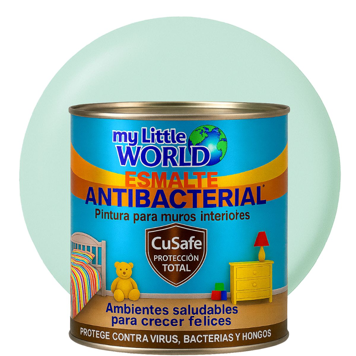 WORLD ACRYLIC - ESMALTE AGUA - Antibacterial infantil CUARTO GALON VERDE HIELO