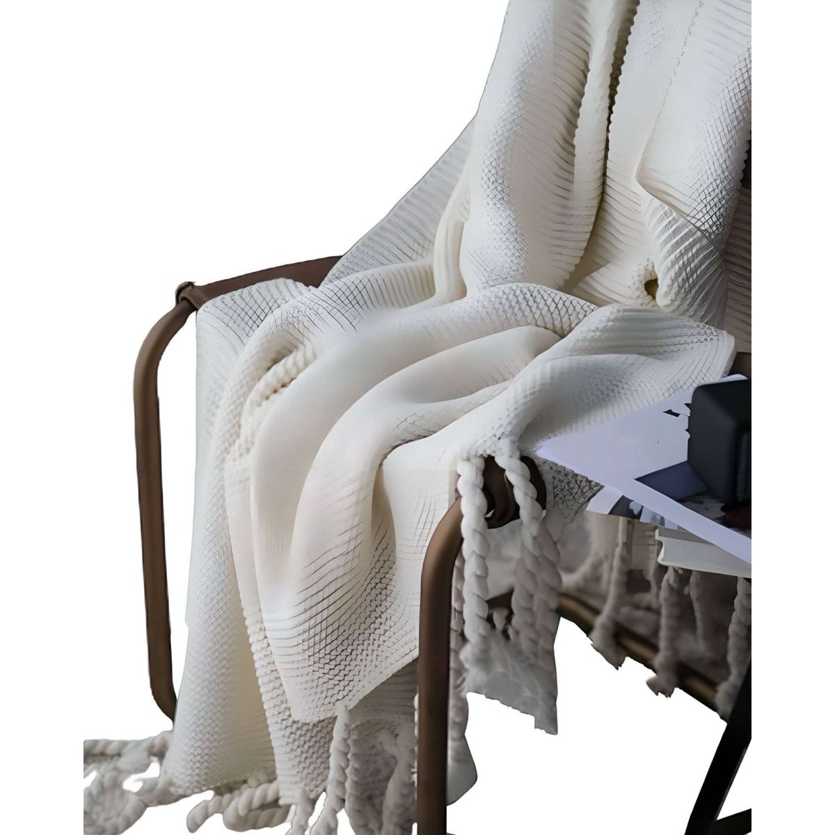 GENERICO - MANTA CHENILLE CON FLECOS DE SOGA DECORATIVA PARA CAMA O SOFA