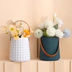 HOMESTAR - Florero Balde de Hielo con Asa de Cuero