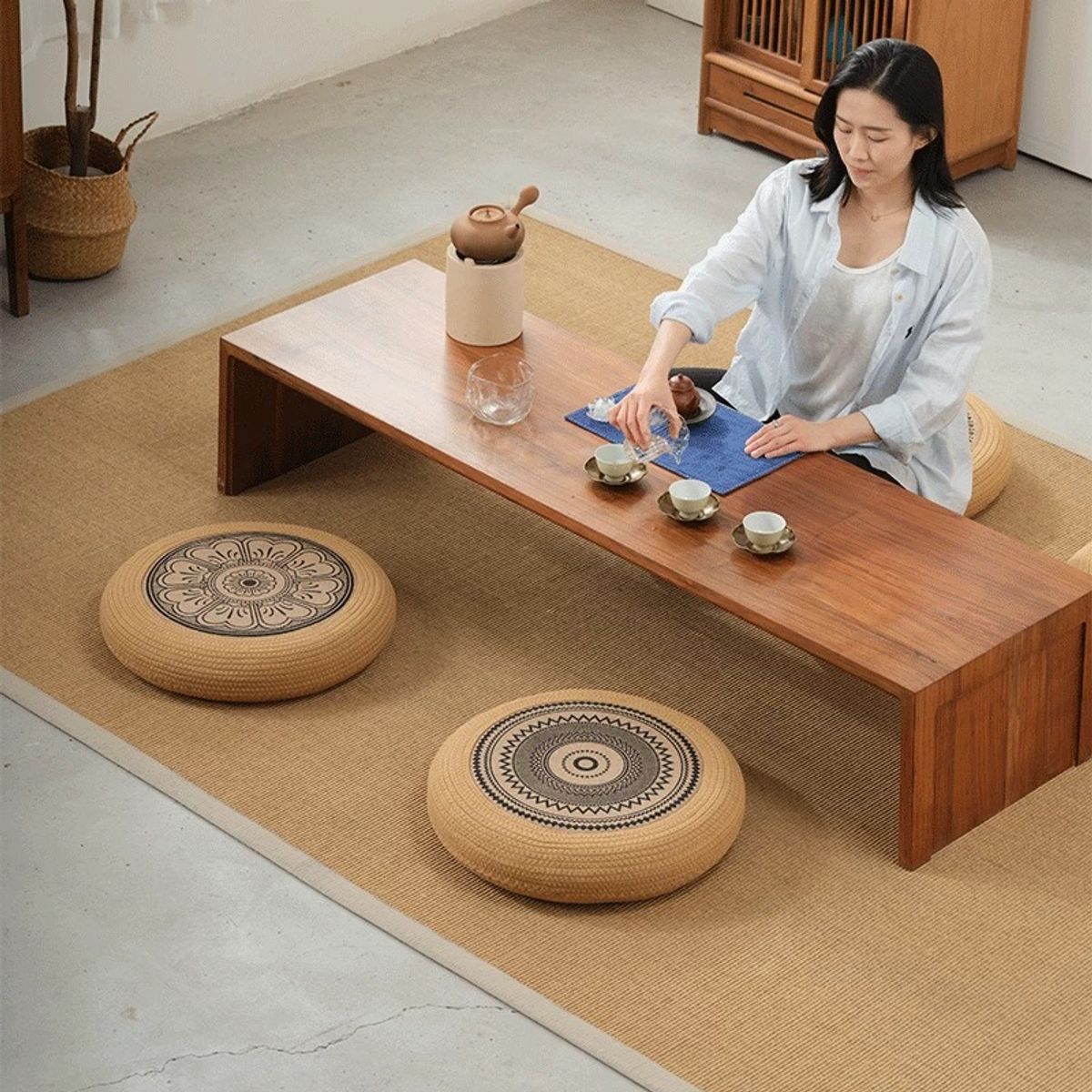 GENERICO - Cojín De Suelo Japonés Tejido A Mano Para Sentarse 40x10CM