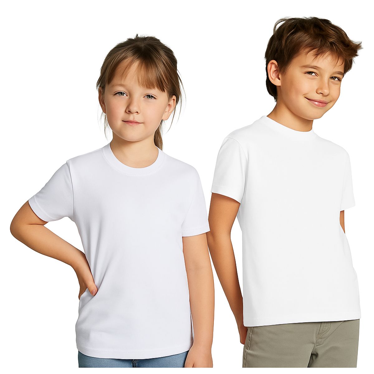 CREA PRINT - POLERA BLANCA  MANGA CORTA ALGODON NIÑO (UNISEX) CLASICO