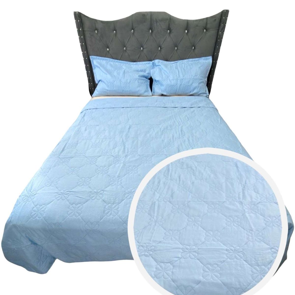 GENERICO - CUBRECAMA QUILT DE LUJO VERANO DELGADO PLAZA Y MEDIA CELESTE